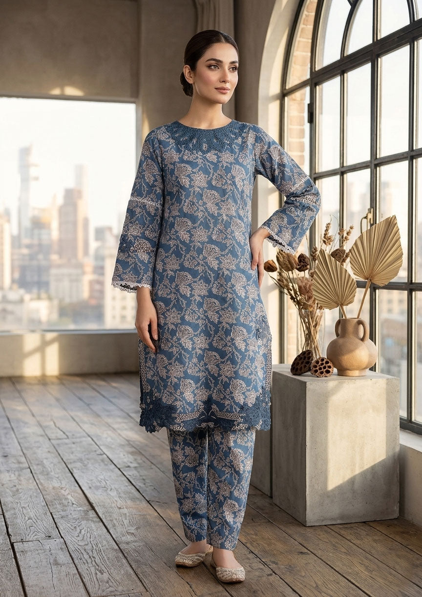 Dusty Denim Blue trendy Patch Work Co-ord Set