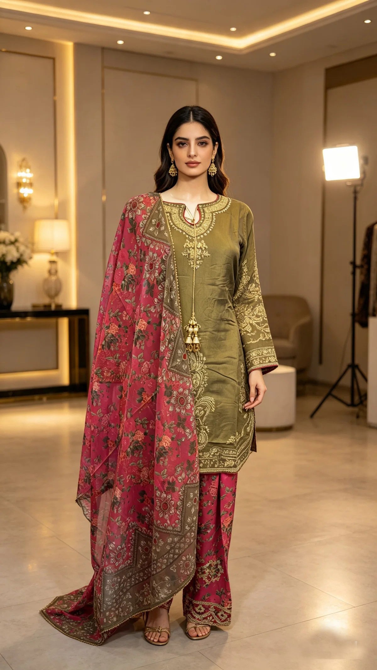 Ethnic inspired mint green outfit with silk scarf