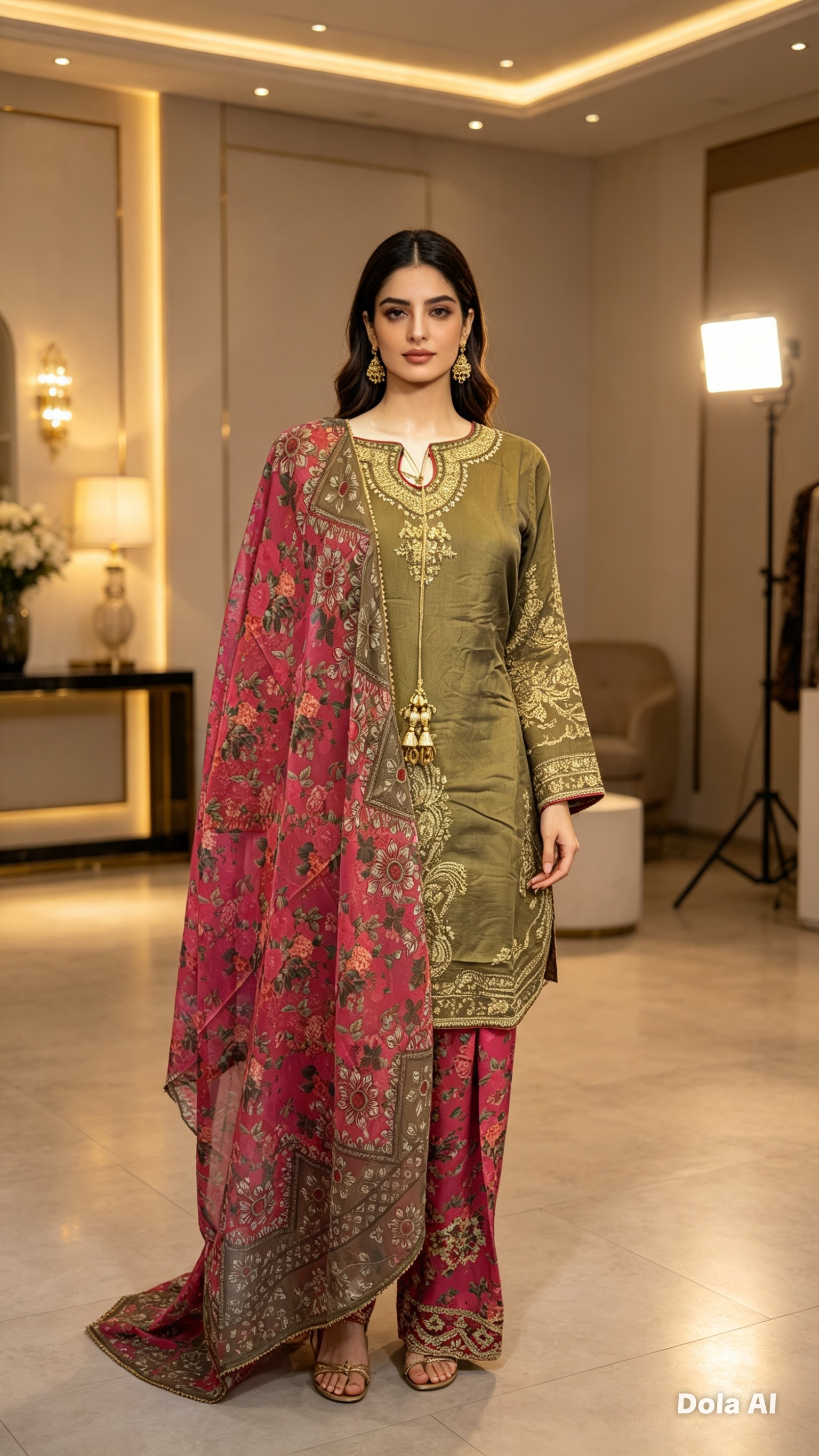 Ethnic inspired mint green outfit with silk scarf