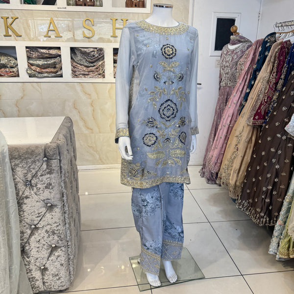 Ar baby blue ethnic  chiffon with patchwork  Womenswear