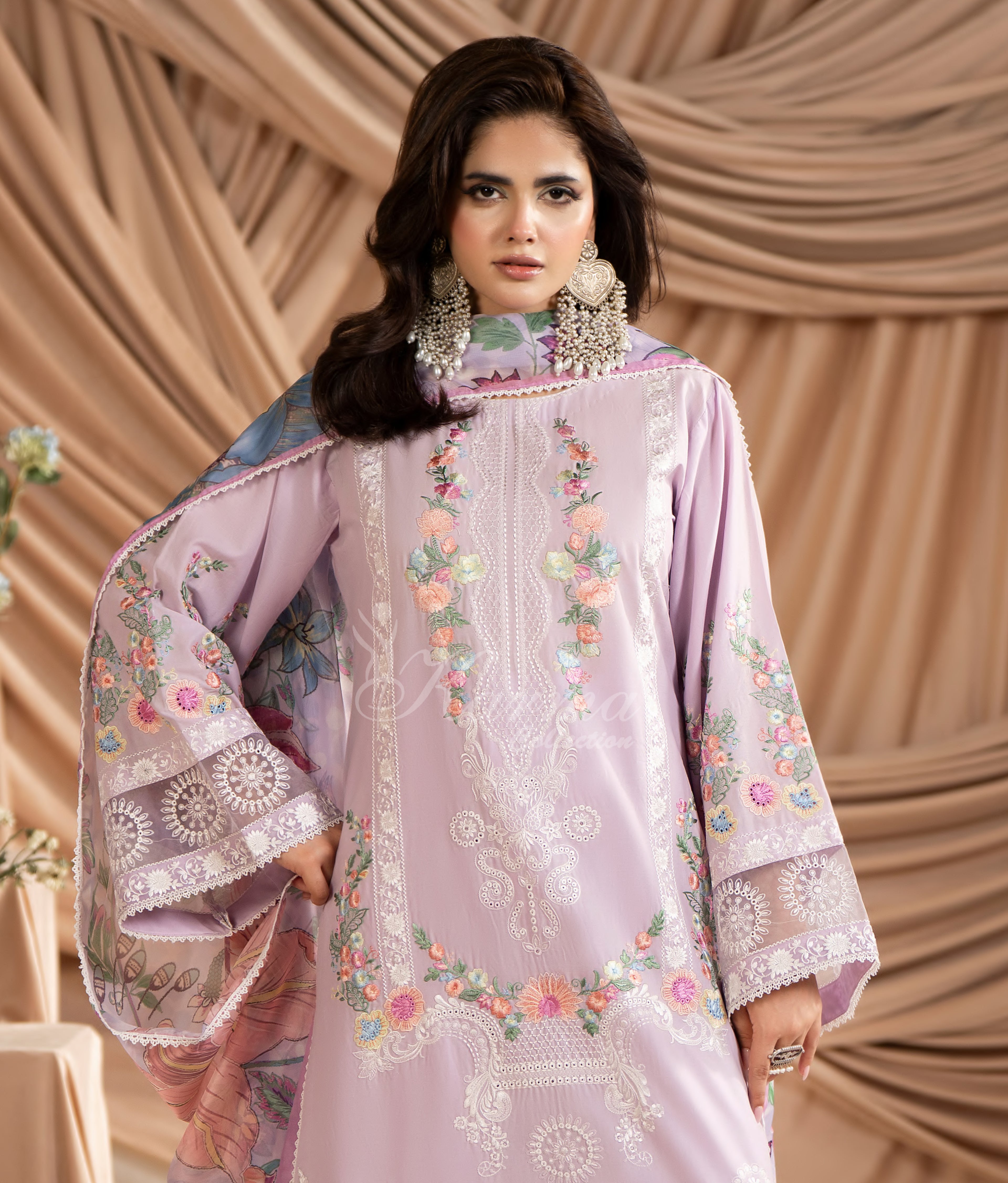 Pastel Mauve Karma Signature Embroidered 3 Piece suit