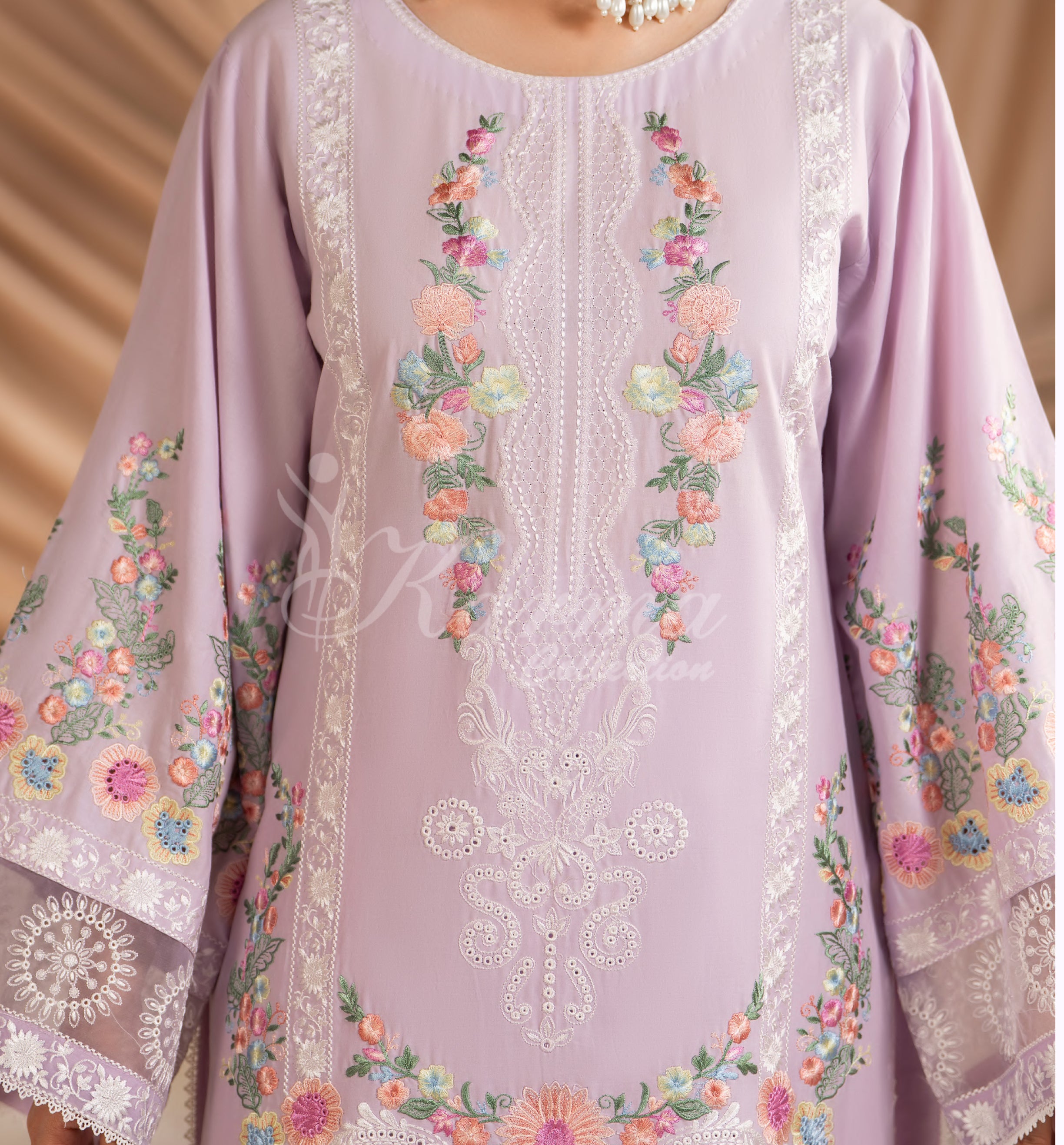 Pastel Mauve Karma Signature Embroidered 3 Piece suit
