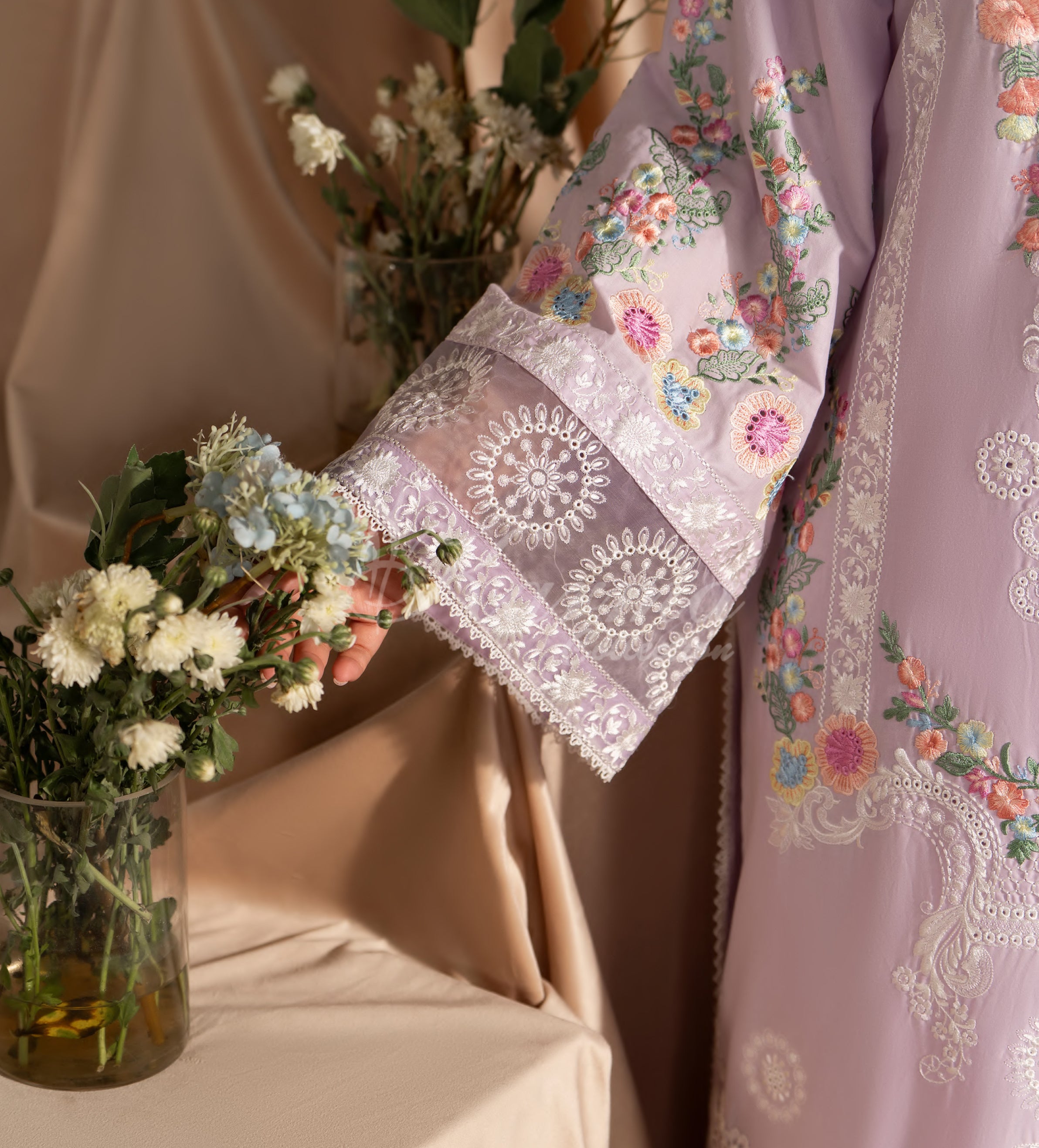 Pastel Mauve Karma Signature Embroidered 3 Piece suit