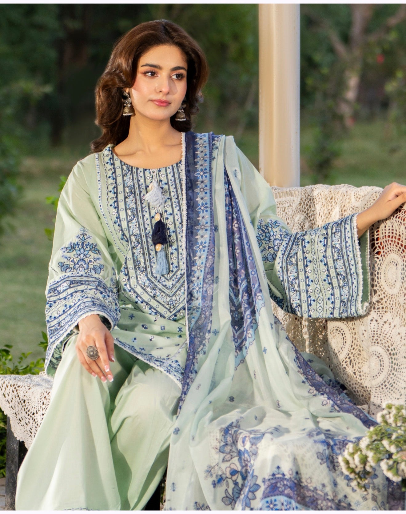 Green and blue original karma farshi Shalwaar 3pc suit