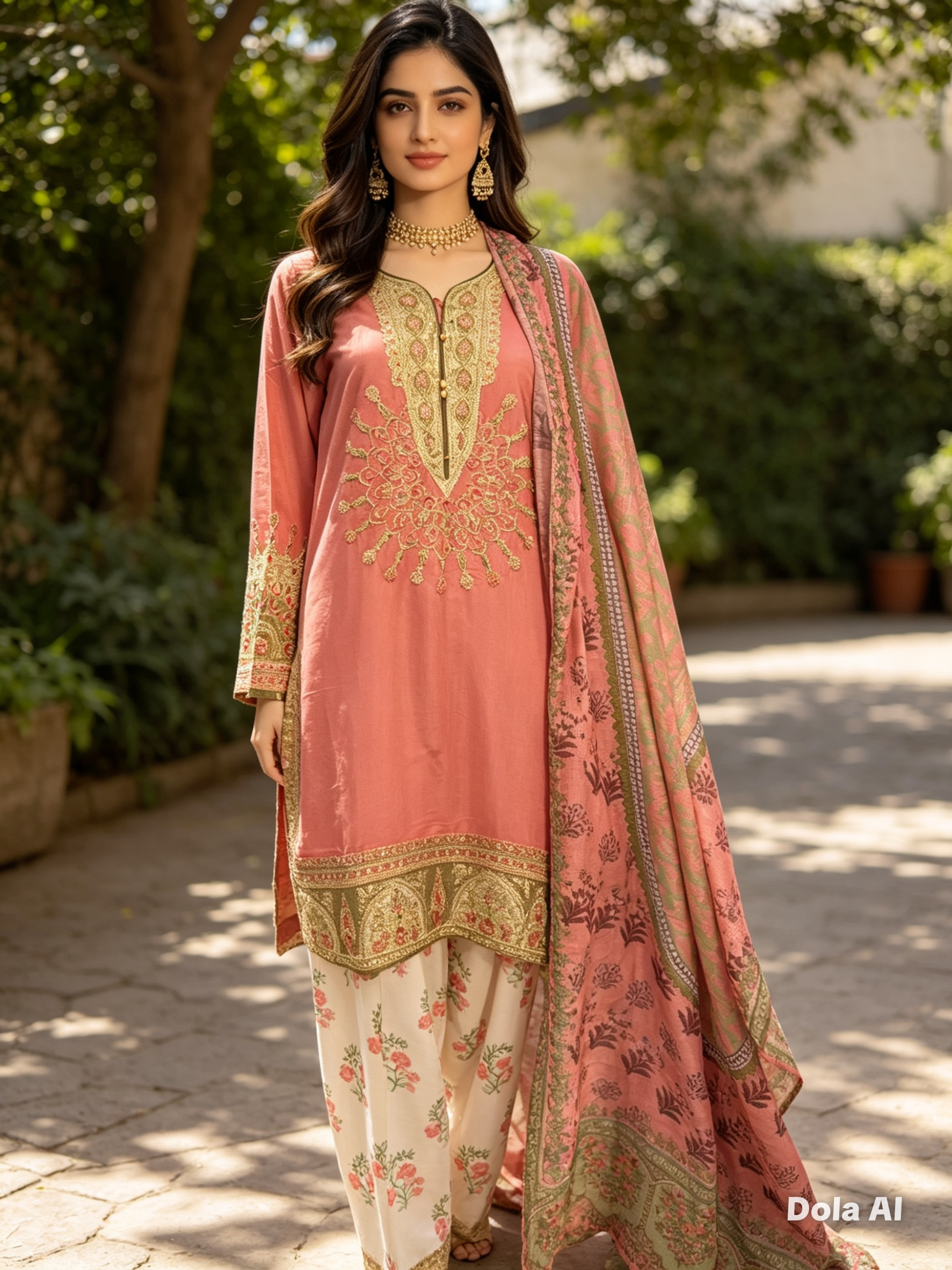 3pc ethnic pink and white farshi Shalwaar