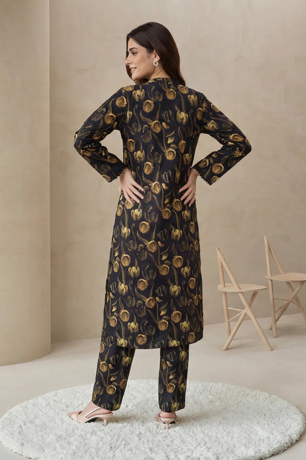 2pc co-ord set black and orange print noore vol 4