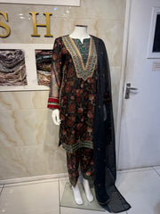 AR Black Ethnic style chiffon suit