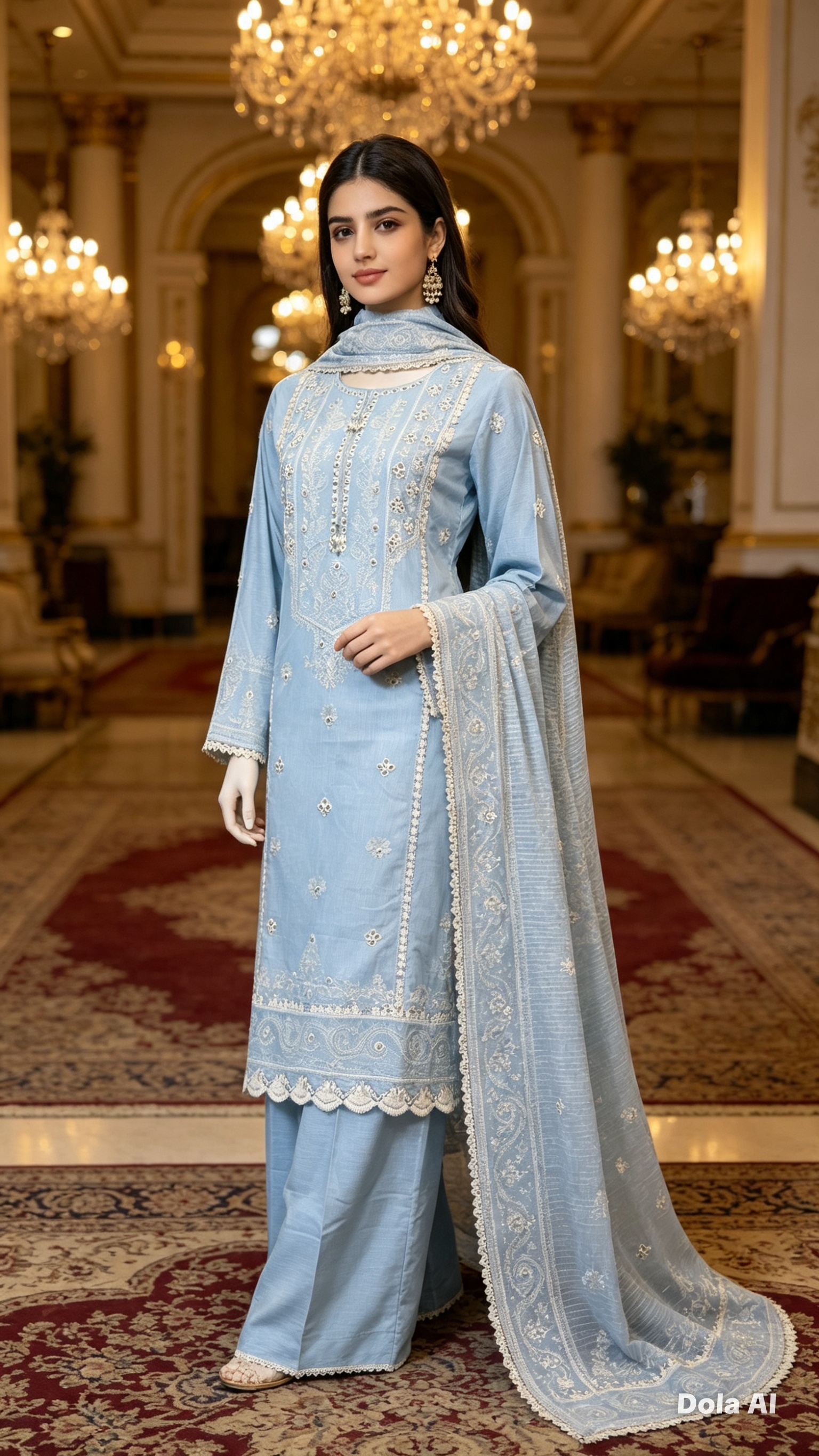Baby blue with white embroidery 3pc outfit
