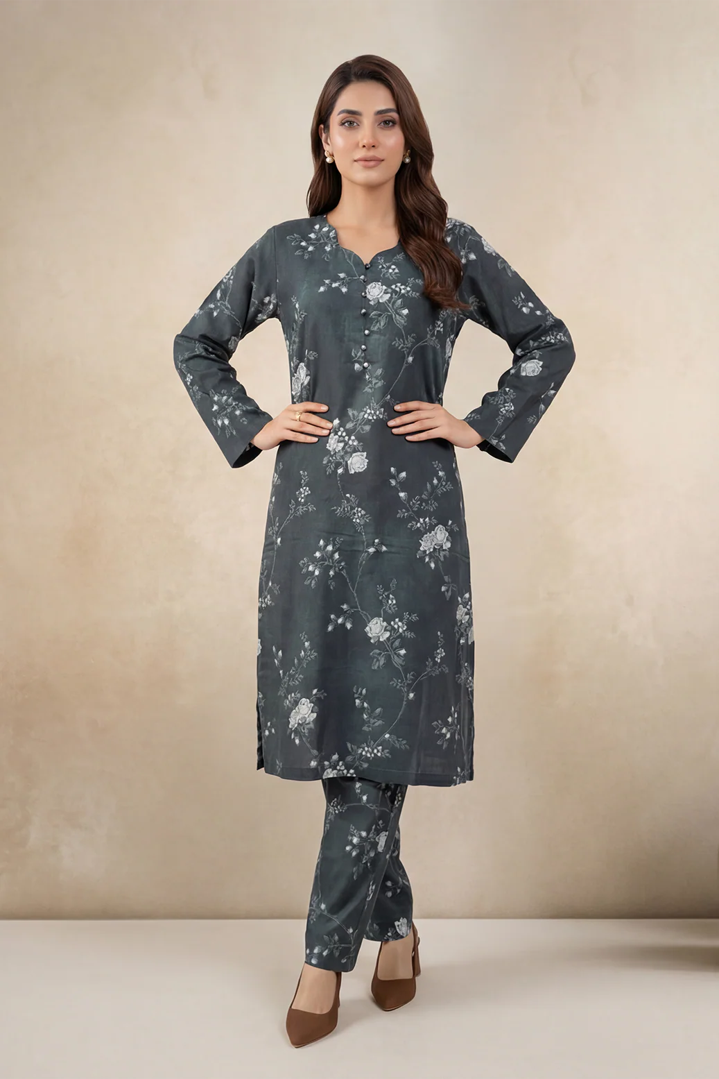 2pc co-ord set green and white flower D-5471 - Noore vol 4