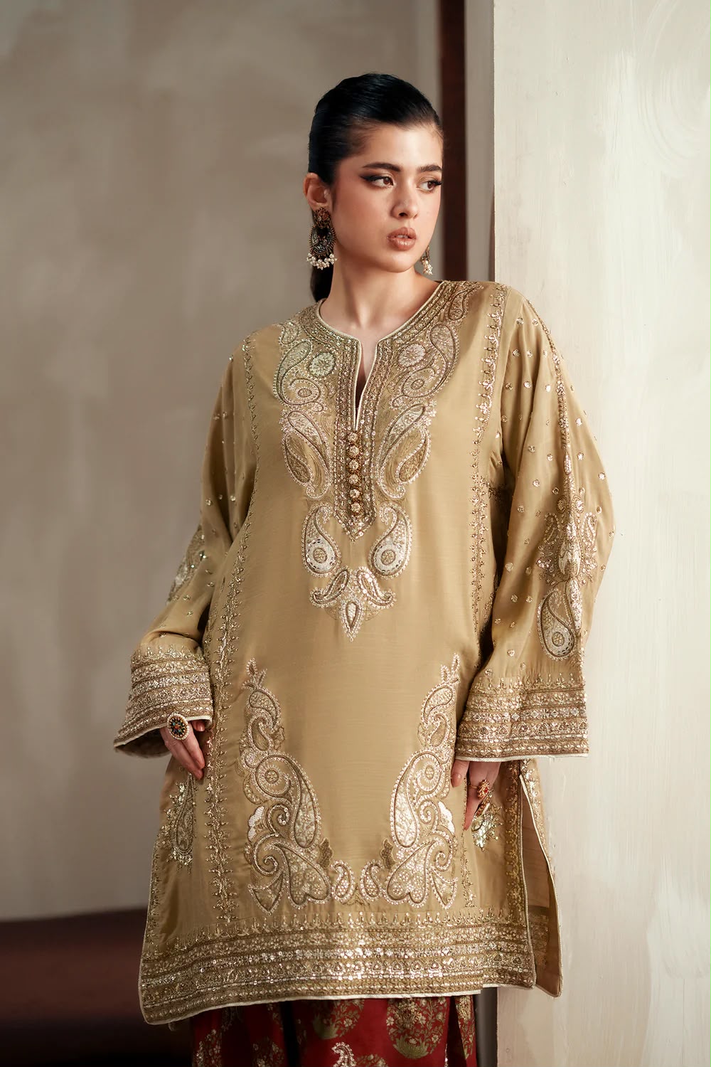 3pc Baige and maroon ethnic inspired outfit