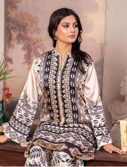 Luxury 2pc silk   collar style Baige and black with buttons on neckline