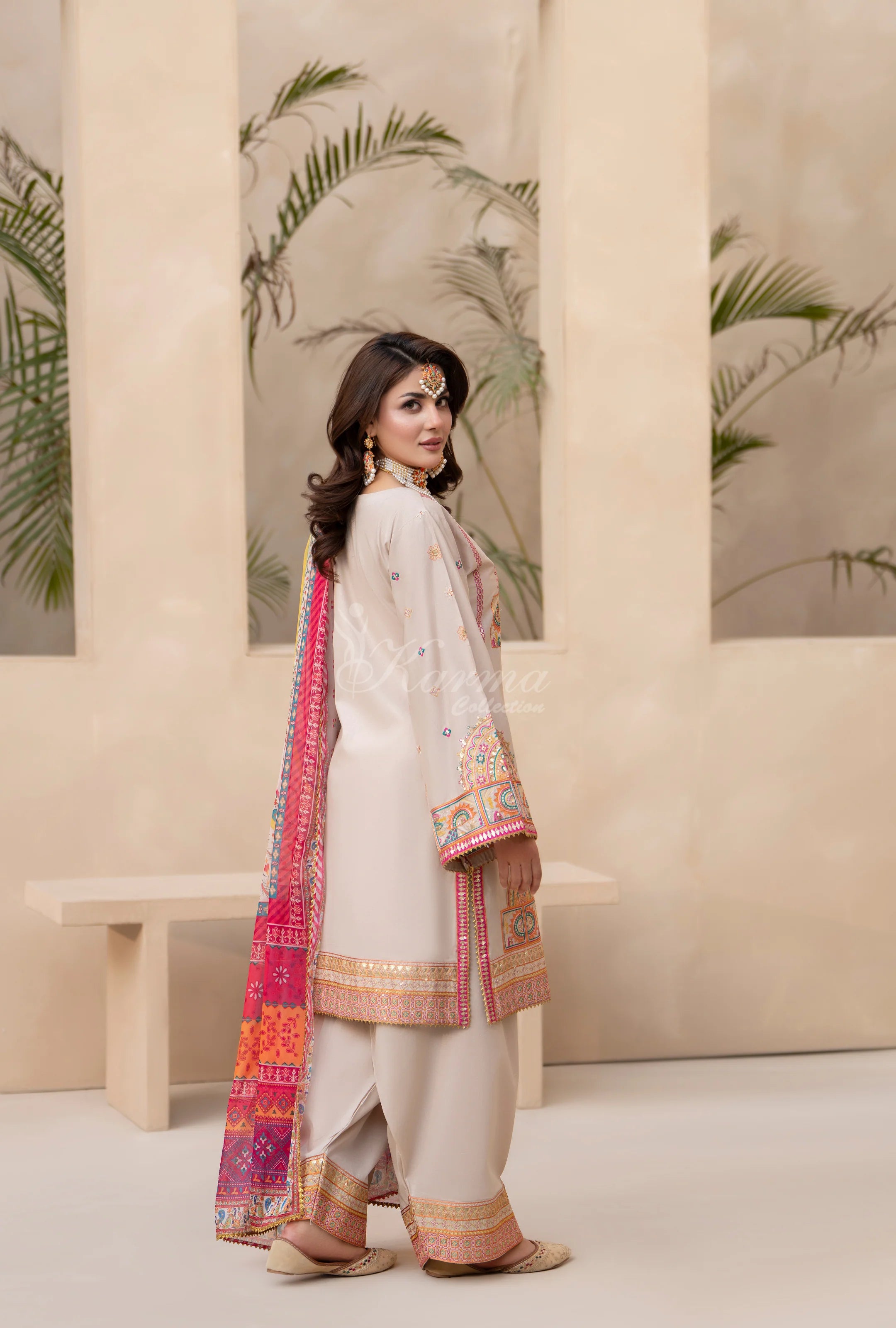 Original karma 3pc Baige farshi Shalwaar suit kc1563