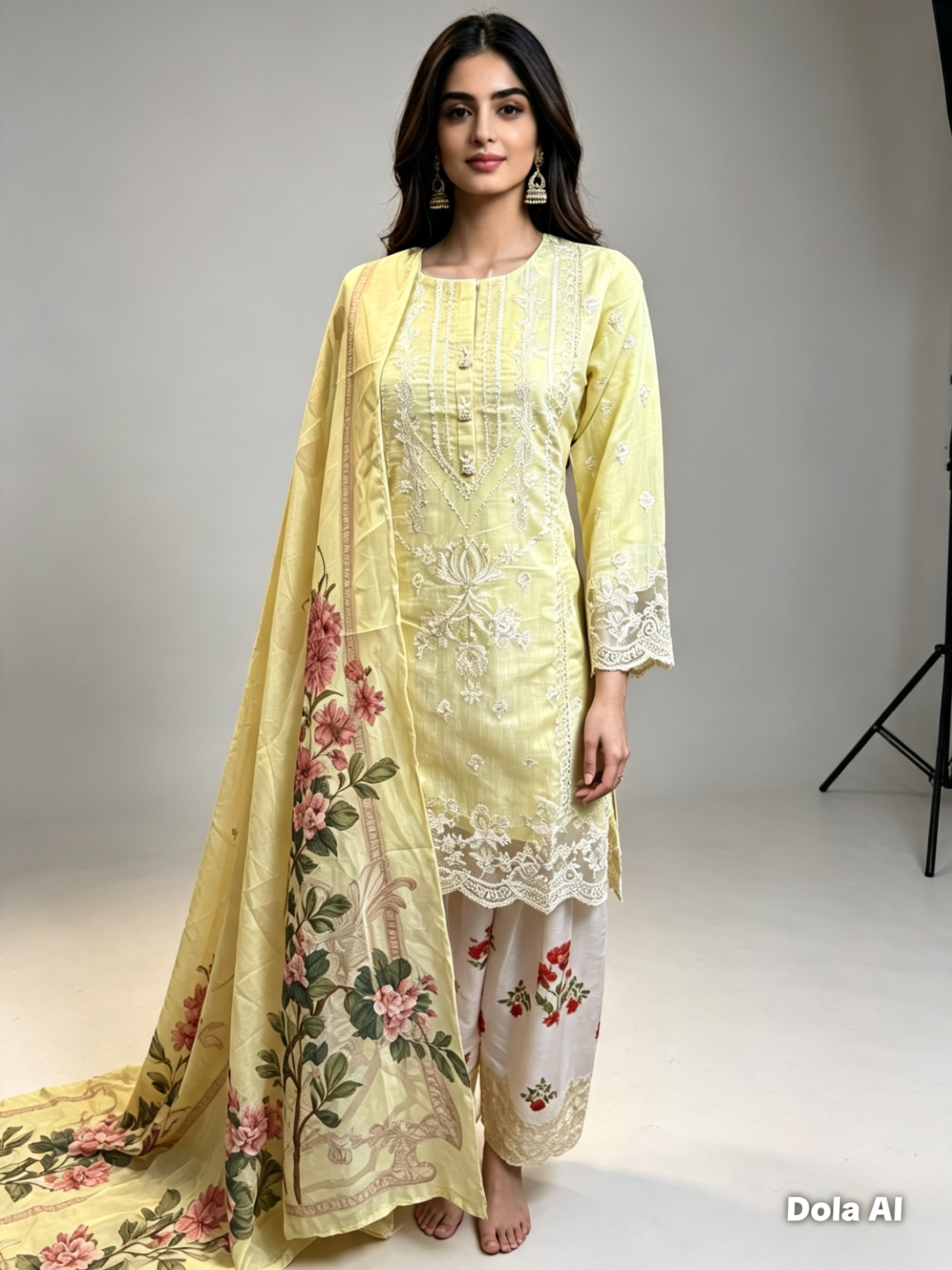 3pc ethnic inspired with printed trouser and silk duppatta