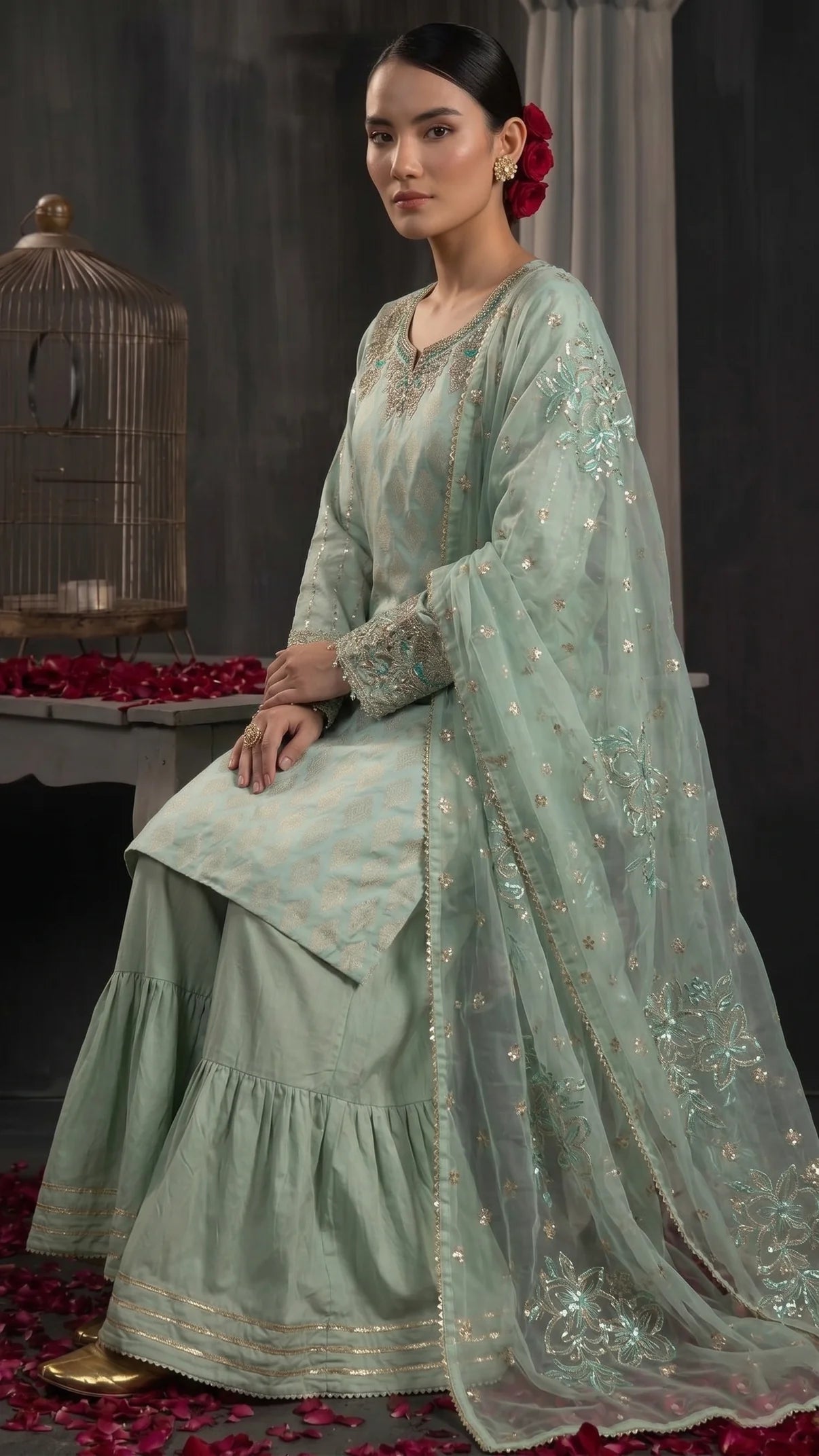 Mint gharara with hand embellishments