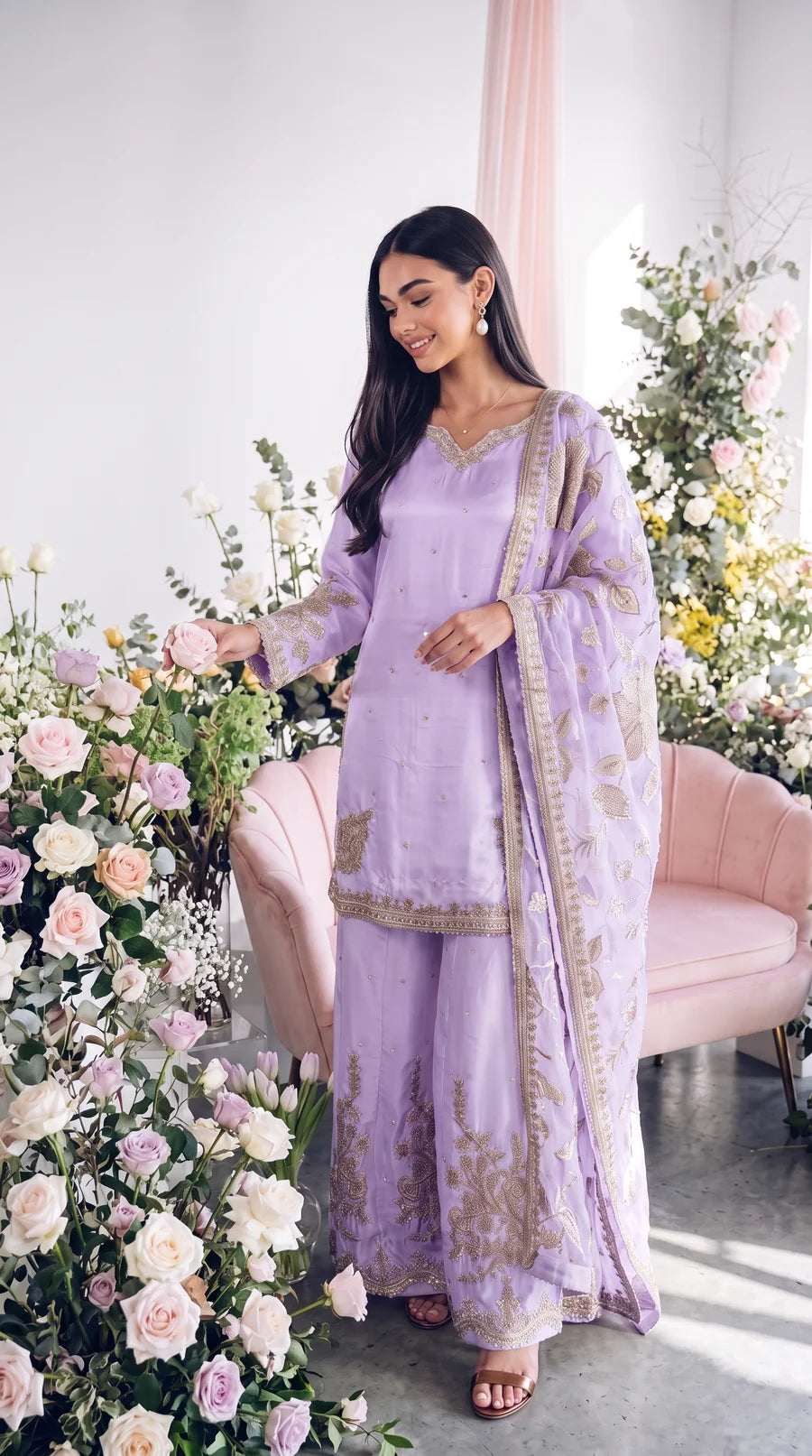 3pc Lavender sharara with Dori work