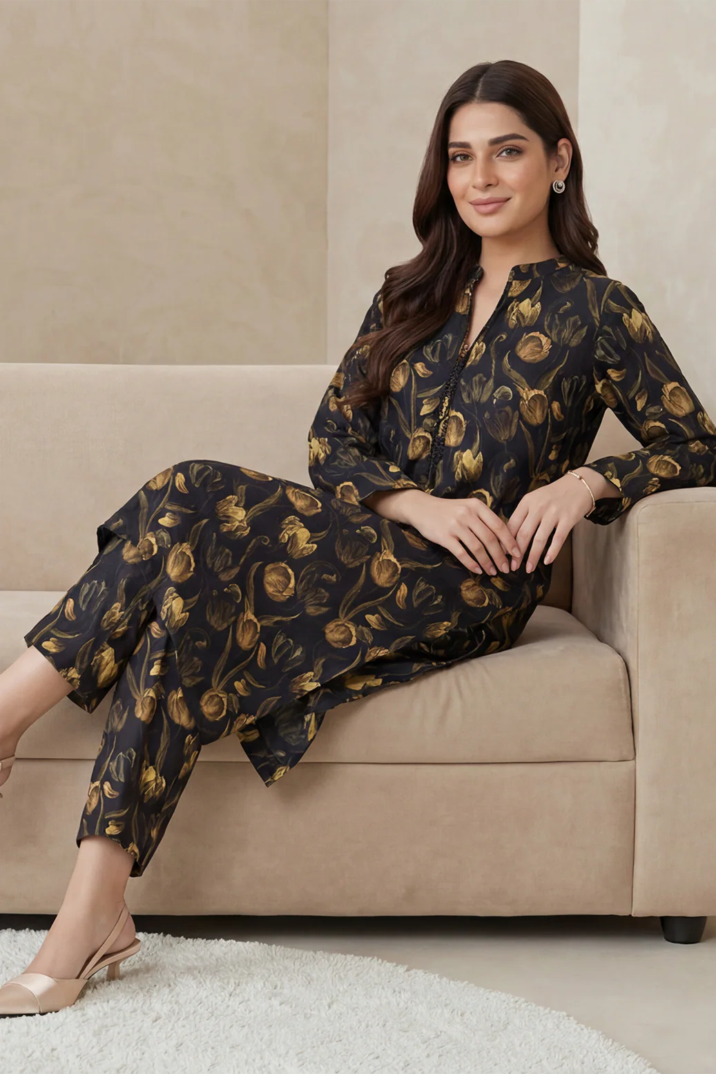 2pc co-ord set black and orange print noore vol 4