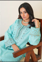 2pc sky blue with hand embellishments on neckline