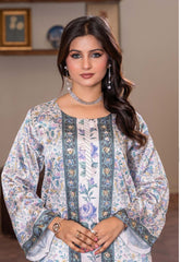 Luxury 2pc silk white green /blue flowers