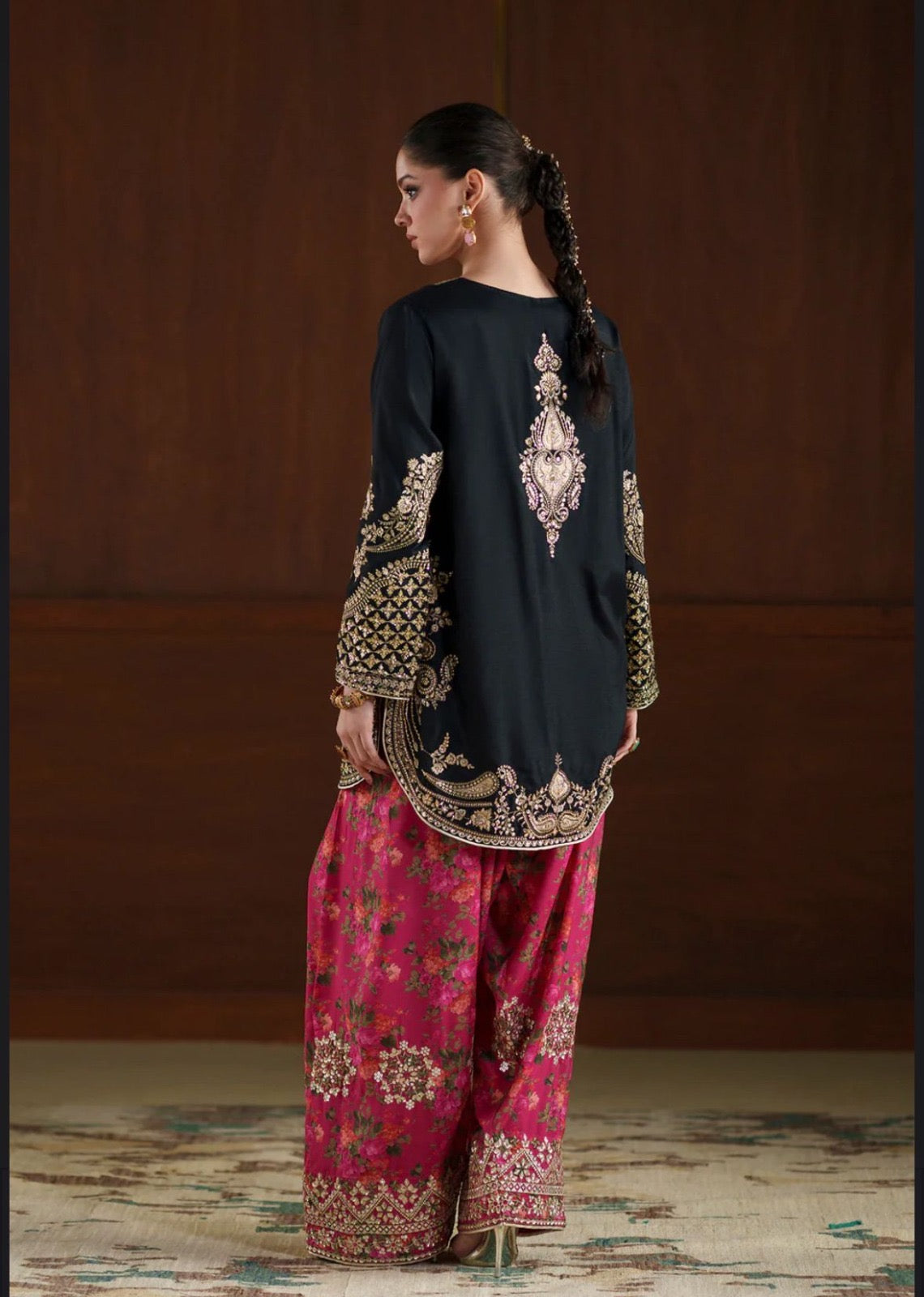 Ethnic inspired 3 pc outfit with printed silk scarf