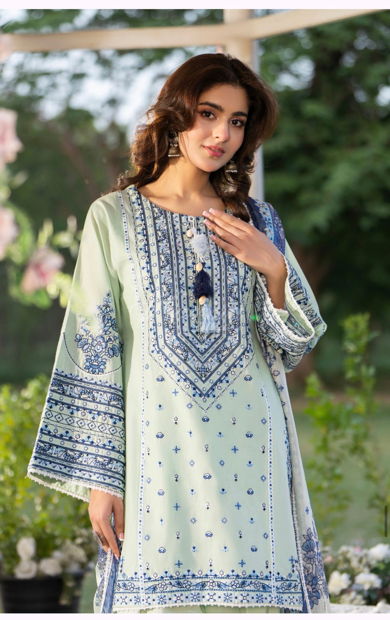 Green and blue original karma farshi Shalwaar 3pc suit