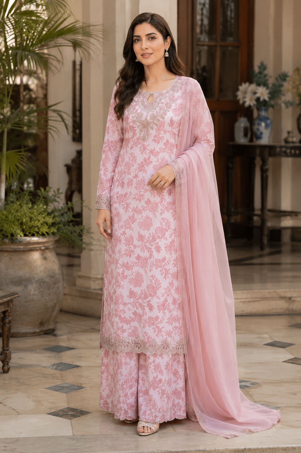 Luxury pink and silver 3pc outfit