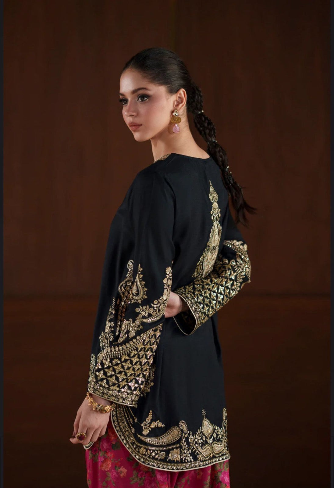 Ethnic inspired 3 pc outfit with printed silk scarf