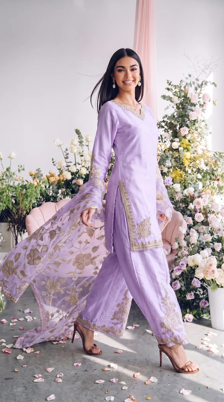 3pc Lavender sharara with Dori work