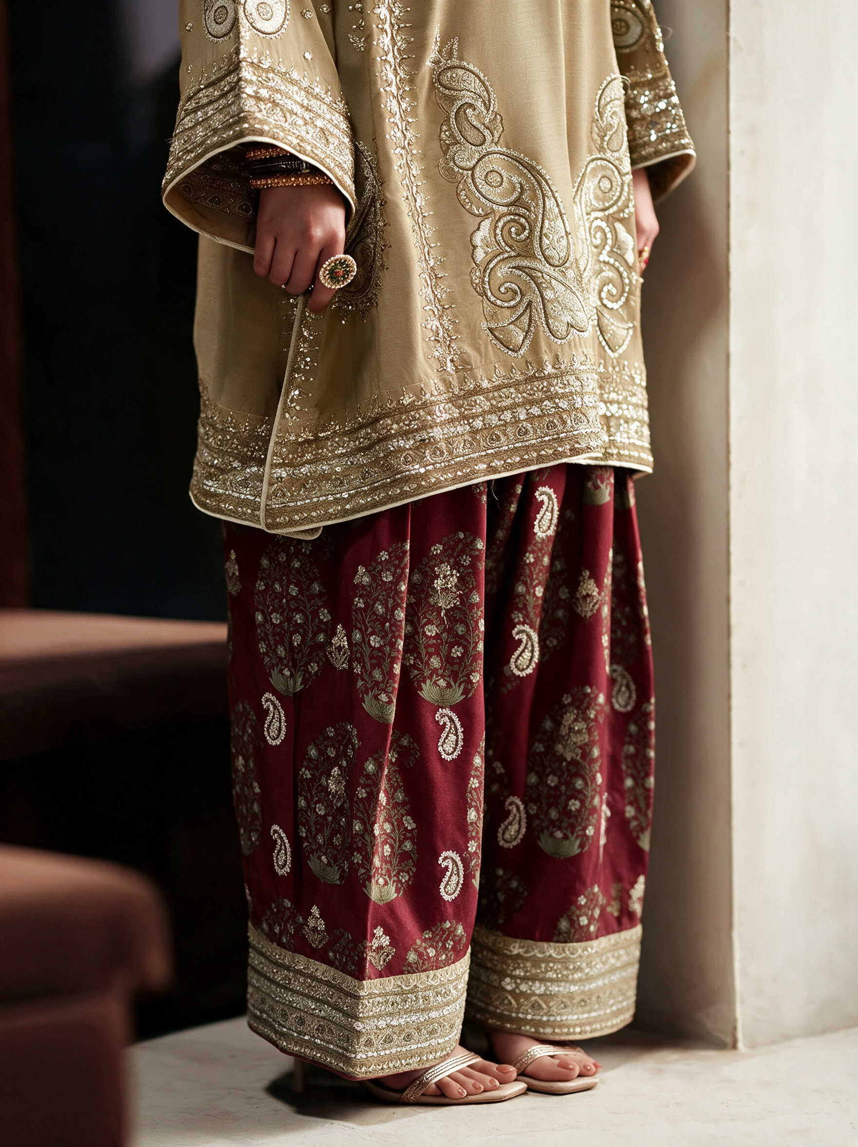 3pc Baige and maroon ethnic inspired outfit