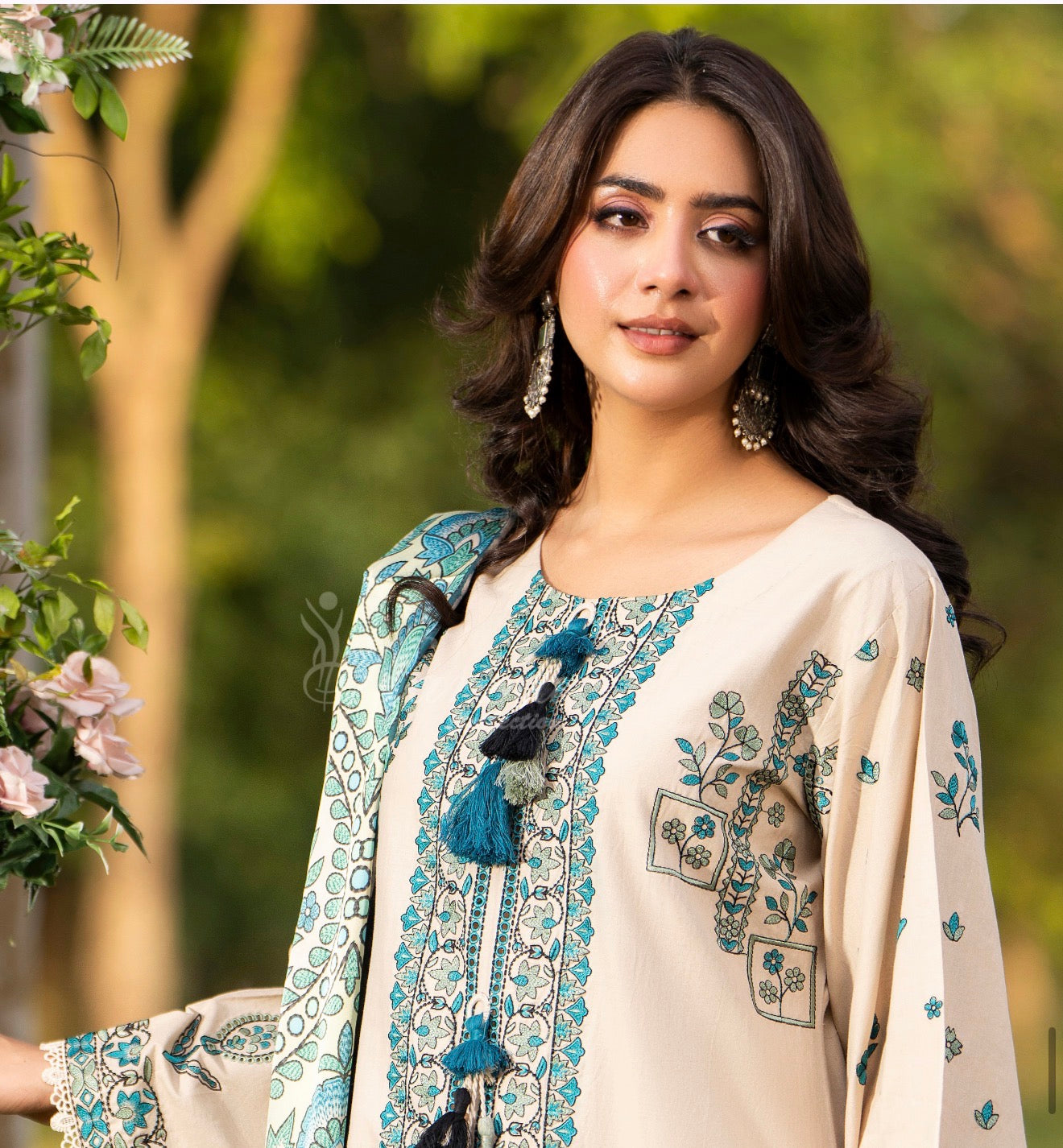 Baige and blue 3cpc embroidery original karma outfit