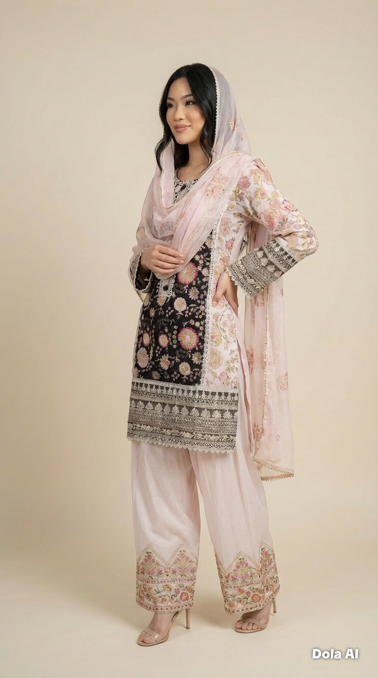 Karma Black Floral Farshi 3pc Outfit