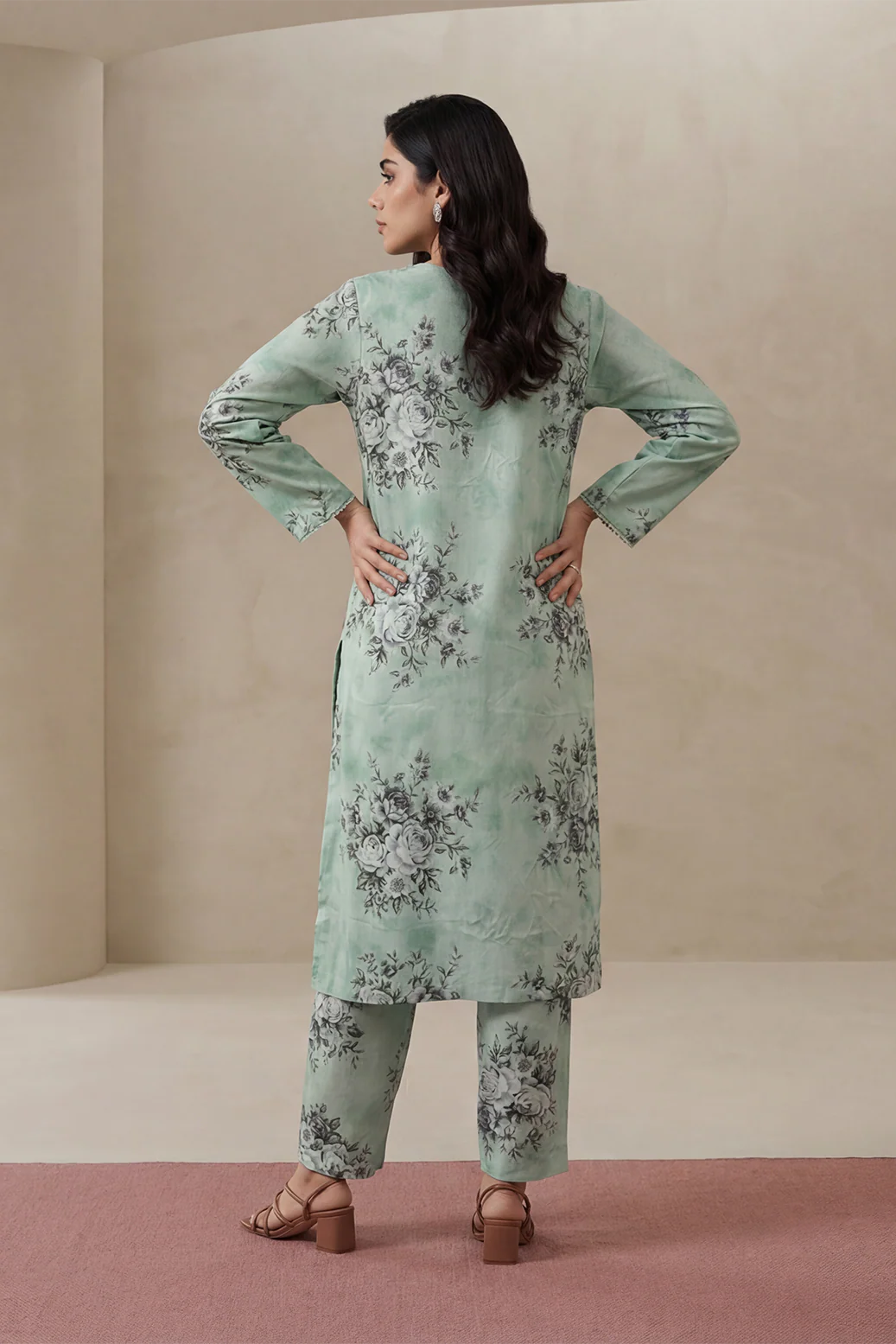 2pc co-ord set mint green with floral print noore vol 4