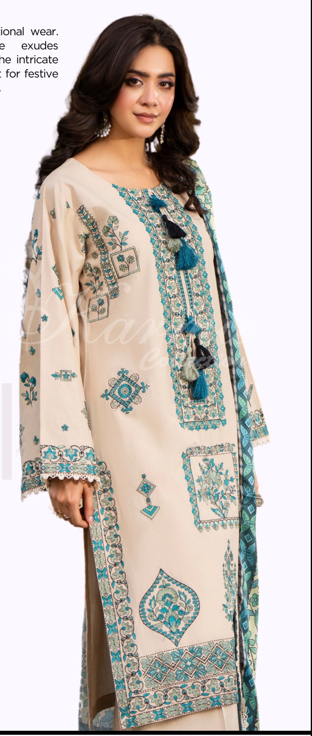 Baige and blue 3cpc embroidery original karma outfit