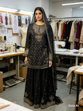 Black and gold embroidery 3pc Lengha suit