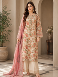 Ivory Peach Floral Printed Banarsi Organza Suit