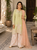 Pistachio Green Embroidered 3-Piece Lawn Suit with Organza Dupatta & Printed Palazzo