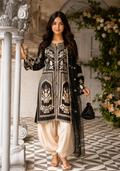 Black Luxury Embroidered 3-Piece Suit with Organza Dupatta & Tulip Shalwar