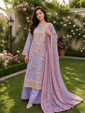 Lavender Rose Embroidered Cotton Suit with Floral Dupatta & Palazzo