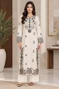 Ivory & Black Embroidered Silky Viscose 2PC Suit