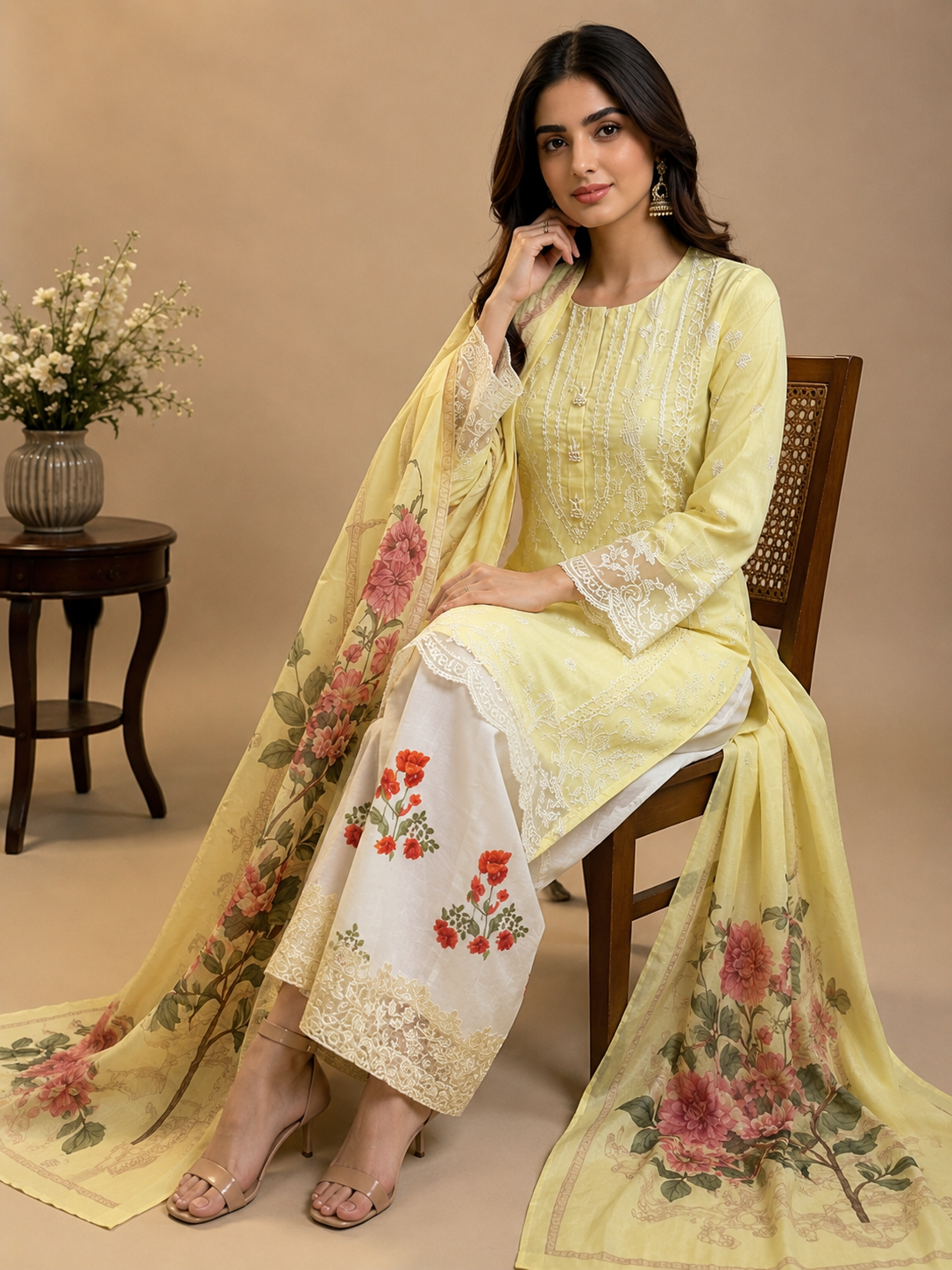 3pc ethnic inspired with printed trouser and silk duppatta