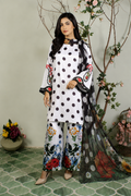 Black & White Printed 3-Piece silk Suit with Floral Palazzo
