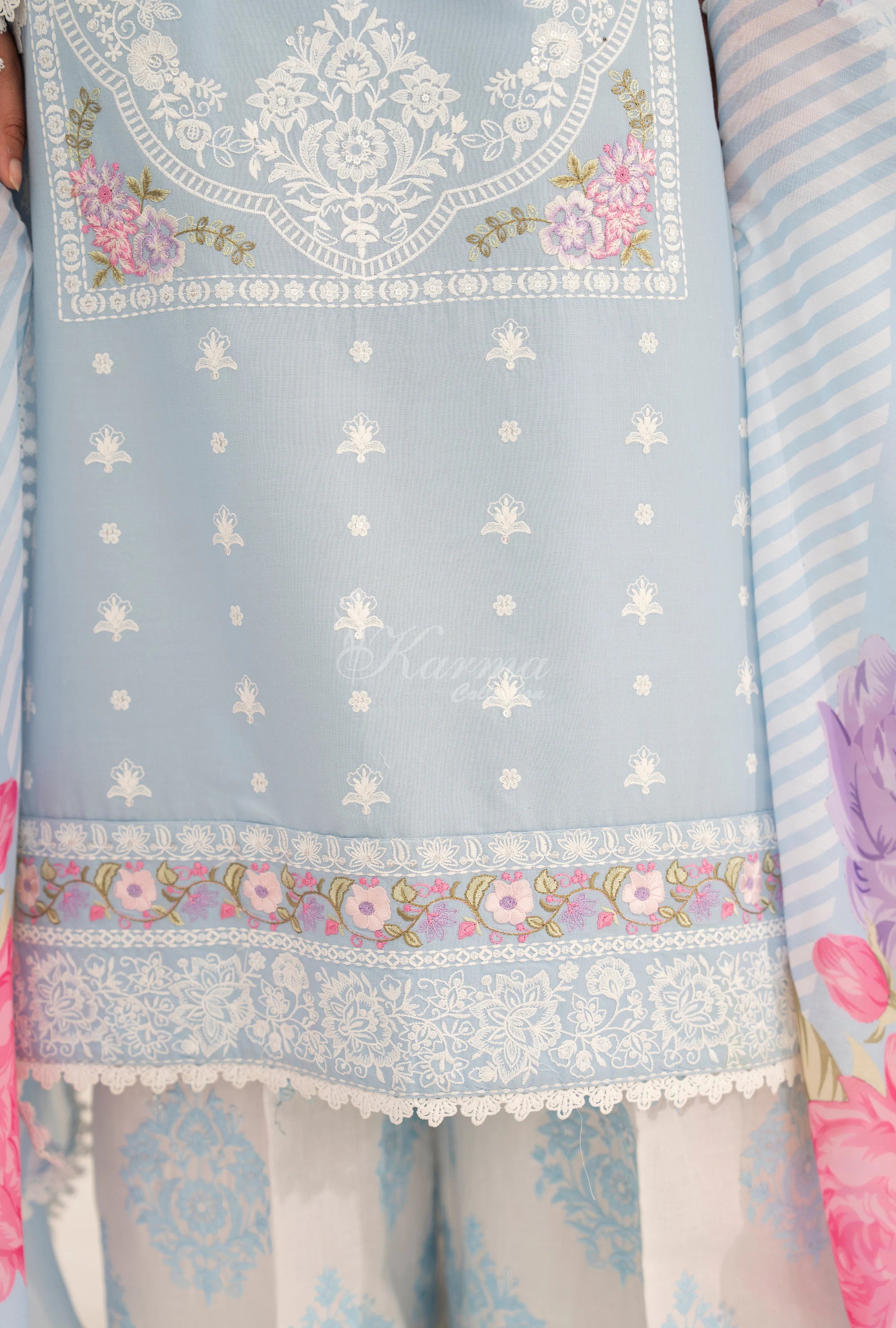 Original karma collection 3pc suit with loose trousers with embroidery DUSTY BLUE KC-1558