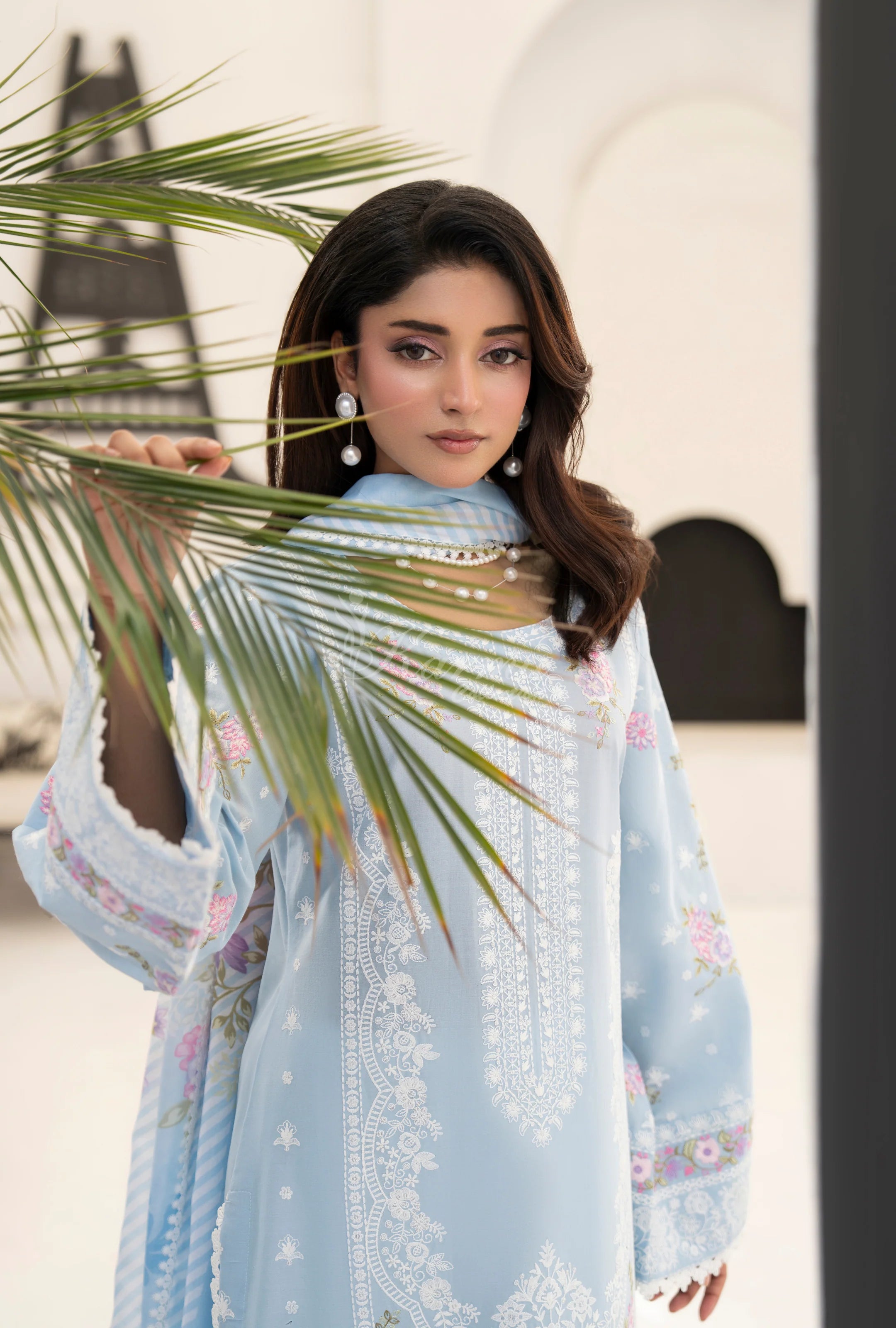 Original karma collection 3pc suit with loose trousers with embroidery DUSTY BLUE KC-1558