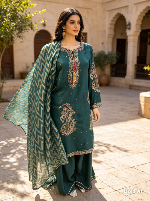 Ethnic inspired 3pc outfit in bottle green