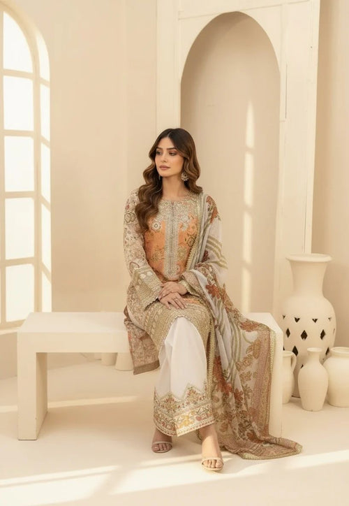 Best seller peach floral farshi 3pc