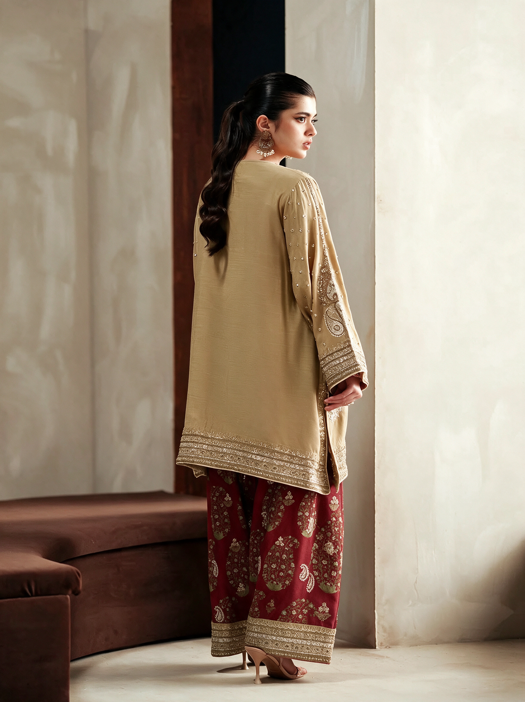 3pc Baige and maroon ethnic inspired outfit