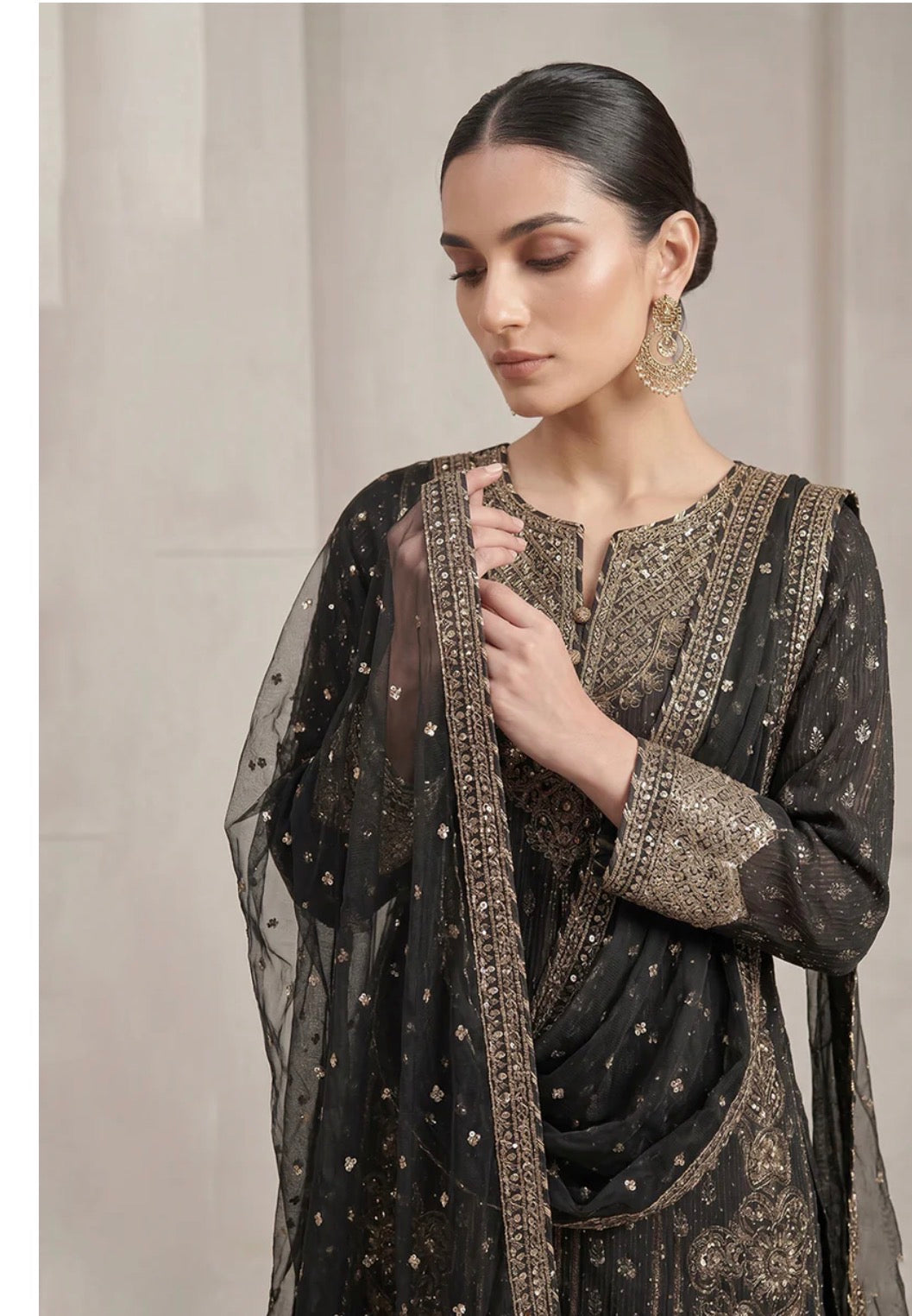 Black and gold embroidery 3pc Lengha suit