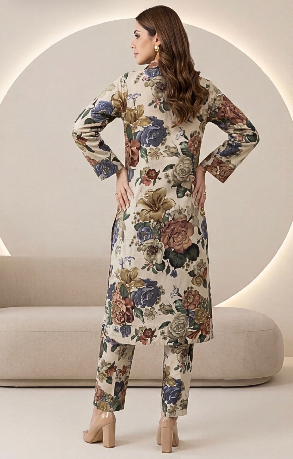 2pc co-ord set cream floral outfit noore vol3