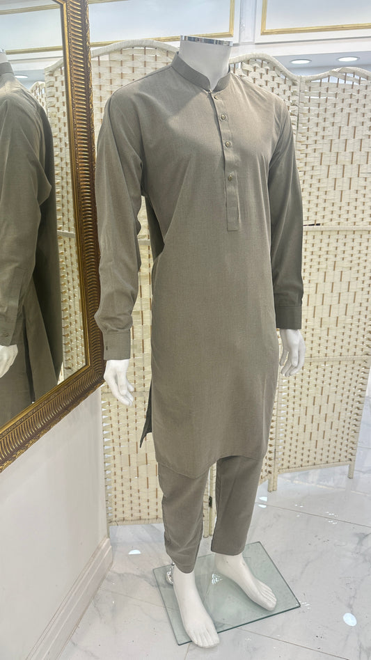 Men’s Sand Grey Kameez With Trousers