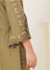 2pc khaki outfit with red,yellow and white embroidery on neckline