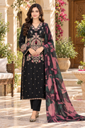 Black Silk Viscose 3-Piece Suit with Pink Floral Digital Print Dupatta